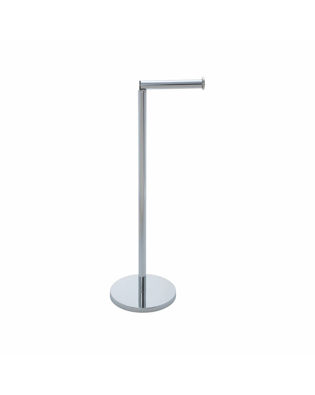 Wenko toilet paper holder in a bathroom setting, mounted on the wall with a roll of toilet paper ready for use.