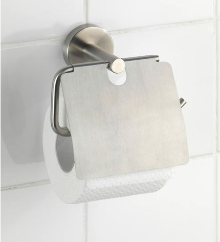 Wenko Bosio stainless steel toilet paper holder with dimensions 15 x 13.5 x 7 cm, suitable for bathroom decor.