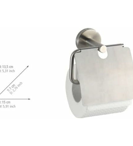 Wenko Bosio stainless steel toilet paper holder measuring 15 x 13.5 x 7 cm for bathroom use.
