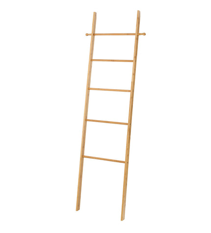 Wenko Bahari bamboo towel rack for bathroom and kitchen, featuring multiple bars for drying and organizing towels.