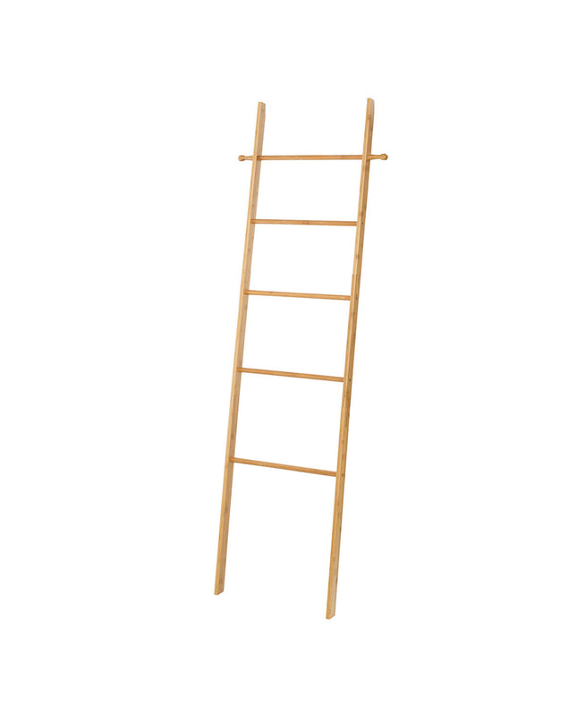 Wenko Bahari bamboo towel rack for bathroom and kitchen, featuring multiple bars for drying and organizing towels.
