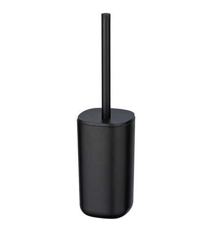 Wenko Davos black matte toilet brush with black handle and holder, suitable for bathroom cleaning and hygiene.