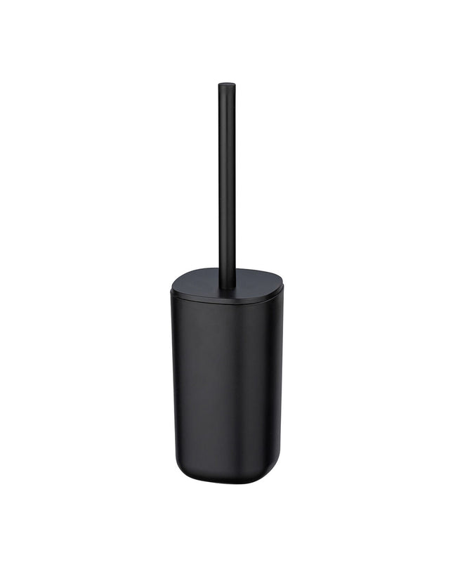 Wenko Davos black matte toilet brush with black handle and holder, suitable for bathroom cleaning and hygiene.