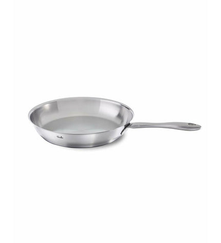 Fissler 24cm silver stainless steel frying pan for cooking, kitchen cookware, high-quality stainless steel construction.