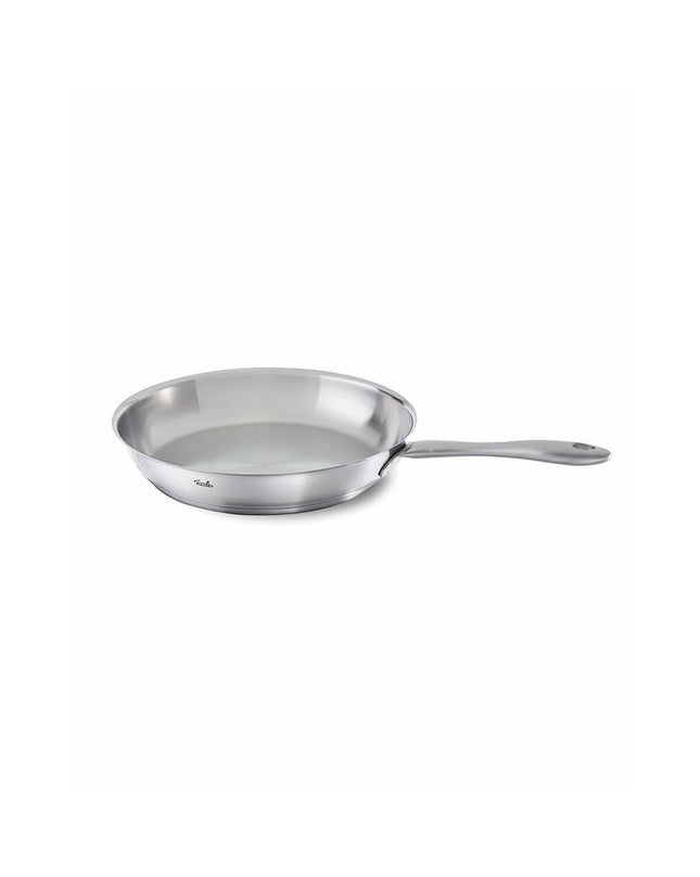 Fissler 24cm silver stainless steel frying pan for cooking, kitchen cookware, high-quality stainless steel construction.