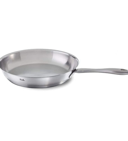 Fissler stainless steel 24 cm frying pan with silver color, durable cookware for home and kitchen use.