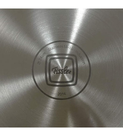 Fissler stainless steel 24cm frying pan with silver finish, ideal for home cooking and kitchen use.