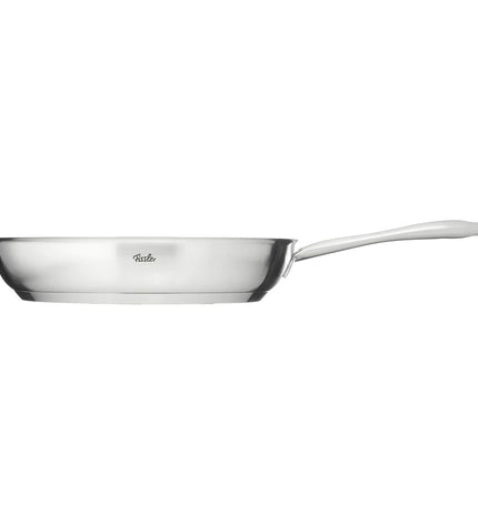 Fissler stainless steel cookware with silver metal finish, ideal for home cooking and kitchen use.