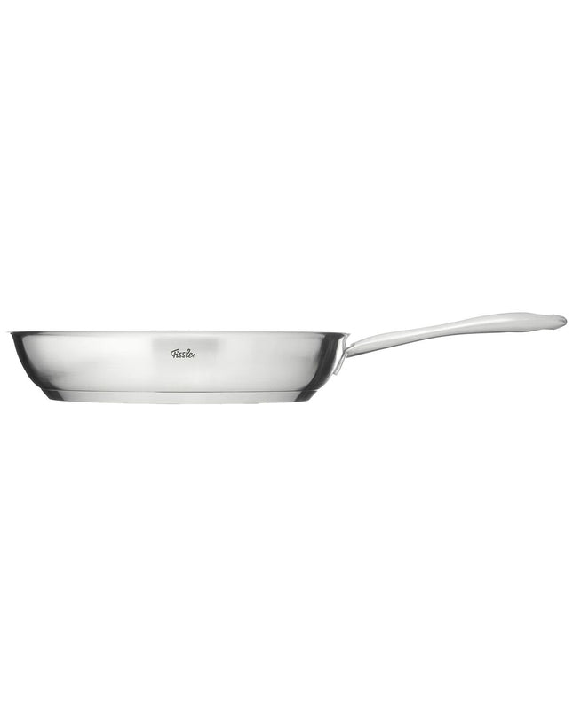 Fissler stainless steel cookware with silver metal finish, ideal for home cooking and kitchen use.