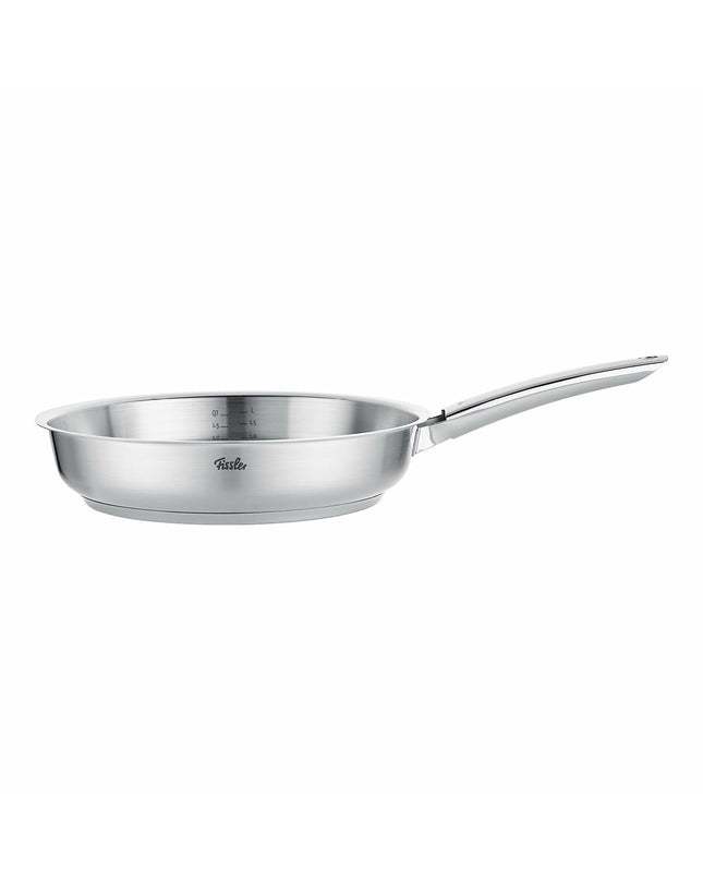 Fissler stainless steel pan in silver color, kitchen cookware for home cooking, high-quality kitchen utensil