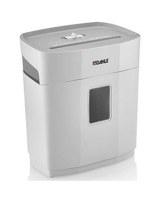 Dahle PS100 paper shredder with 12-liter capacity, office electronics and office supplies, shown on a desk with shredded paper