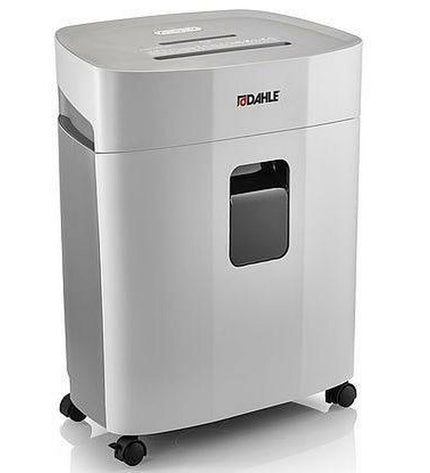 Dahle Papersafe PS240 paper shredder with 25-liter bin, office electronics and office supplies, shown with paper being shredded.
