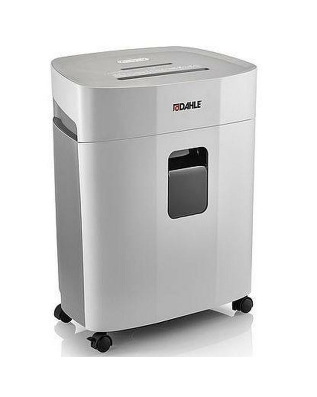 Dahle Papersafe PS240 paper shredder with 25-liter bin, office electronics and office supplies, shown with paper being shredded.