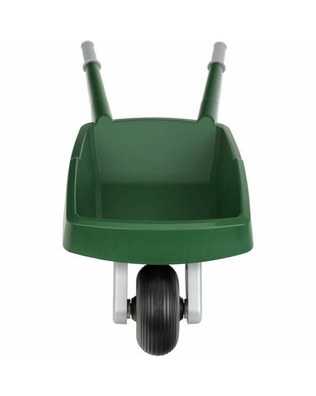 Green Klein Toys mini plastic wheelbarrow for kids, measuring 80x34x31.5 cm, suitable for outdoor play and gardening activities.