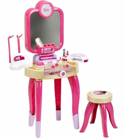 Klein Toys Barbie Happy Vibes Beauty Center playset with miniature furniture and accessories for imaginative house and cooking fun.