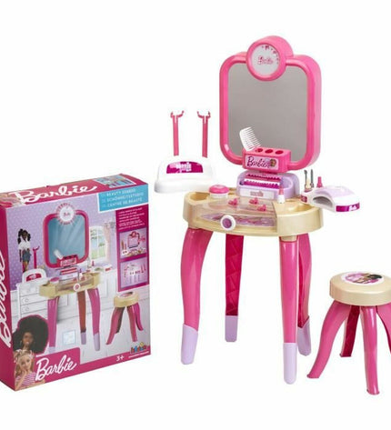 Klein Toys Barbie Happy Vibes Beauty Center playset with colorful furniture and accessories for imaginative house and kitchen fun.