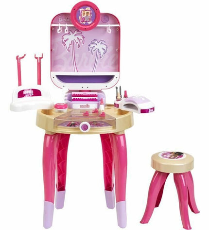 Klein Toys Barbie Happy Vibes Beauty Center playset, miniature furniture for house and kitchen play, with colorful details.