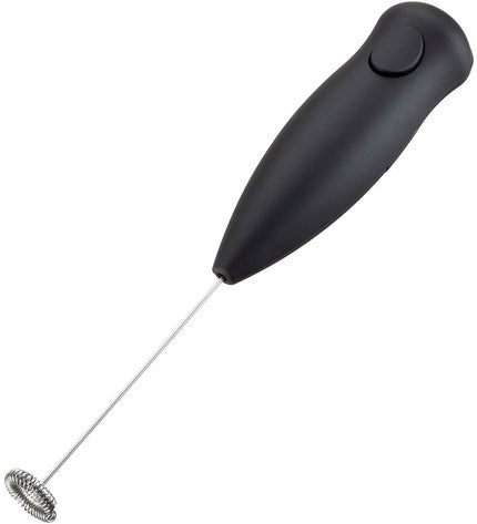 Elka Pieterman Mini-Opklopper en Schuimer in zwart en grijs, klein elektrisch apparaat voor huis en koken, close-up of side view