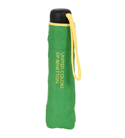 Green Benetton foldable umbrella with a 94 cm diameter, shown open, ideal for travel and everyday use.