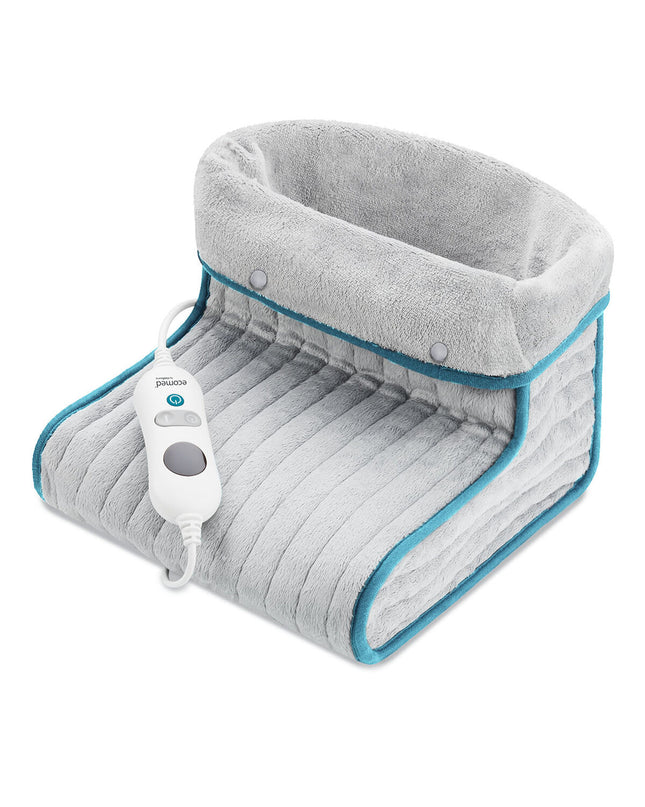Medisana FW50E foot warmer in gray, designed for health and wellness, showing the textured surface of the foot heating device.