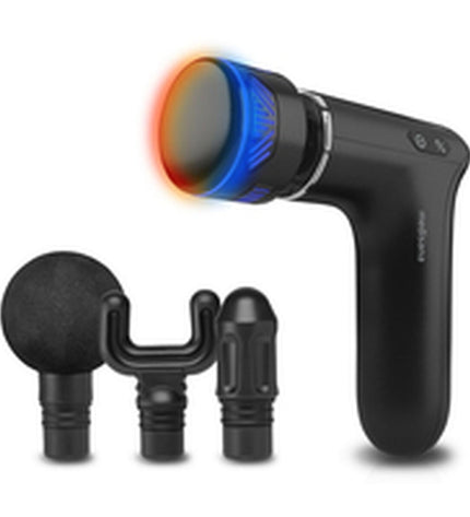 Medisana 88999 massage gun for muscles in a hand, showing ergonomic design and massage heads for muscle relief.