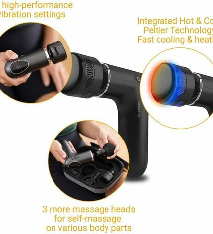 Medisana 88999 warm and cold massage gun for muscles, health and wellness device with ergonomic design and control buttons.