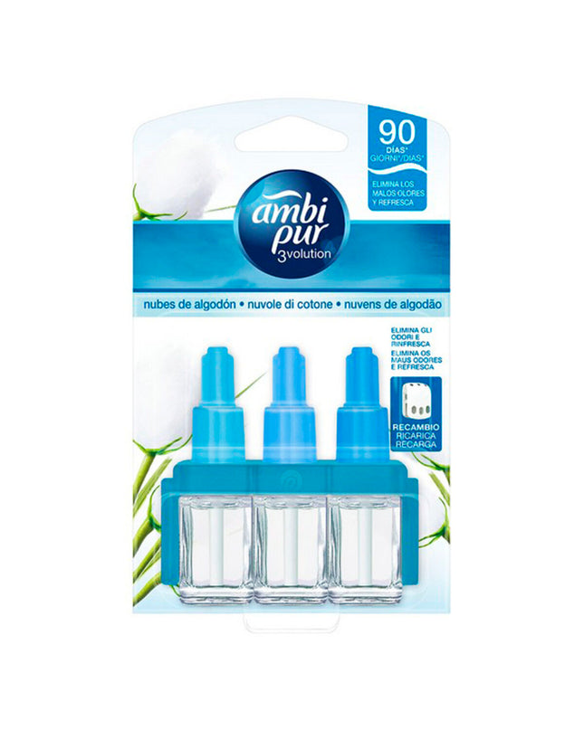 Ambi Pur 3Volution cotton cloud refill for electric air freshener, 20ml, used in home decor and kitchen air freshening.