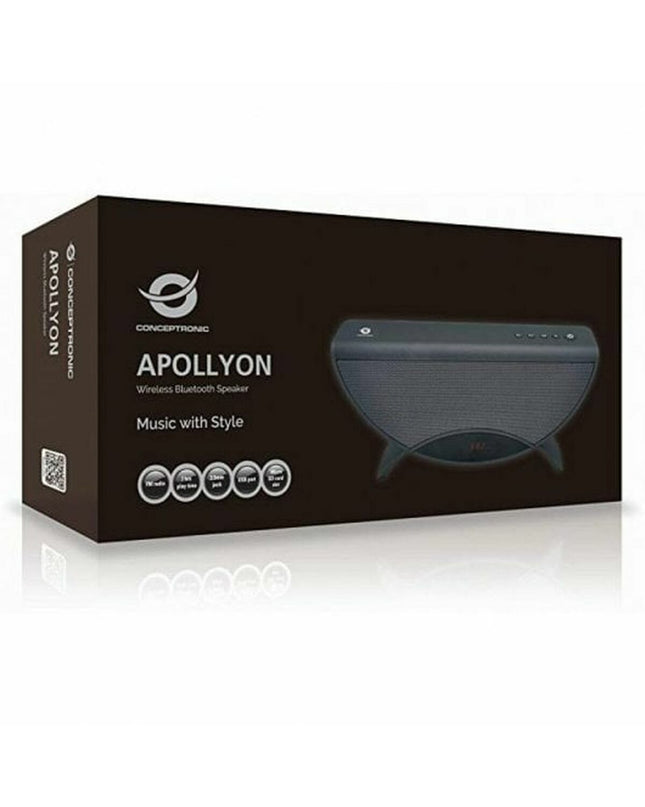 Portable Conceptronic Bluetooth speaker, compact electronic device for wireless audio, shown with buttons and textured surface.