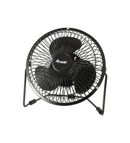Black Equip 6-inch tabletop fan for home and kitchen use, portable air conditioning and cooling appliance.
