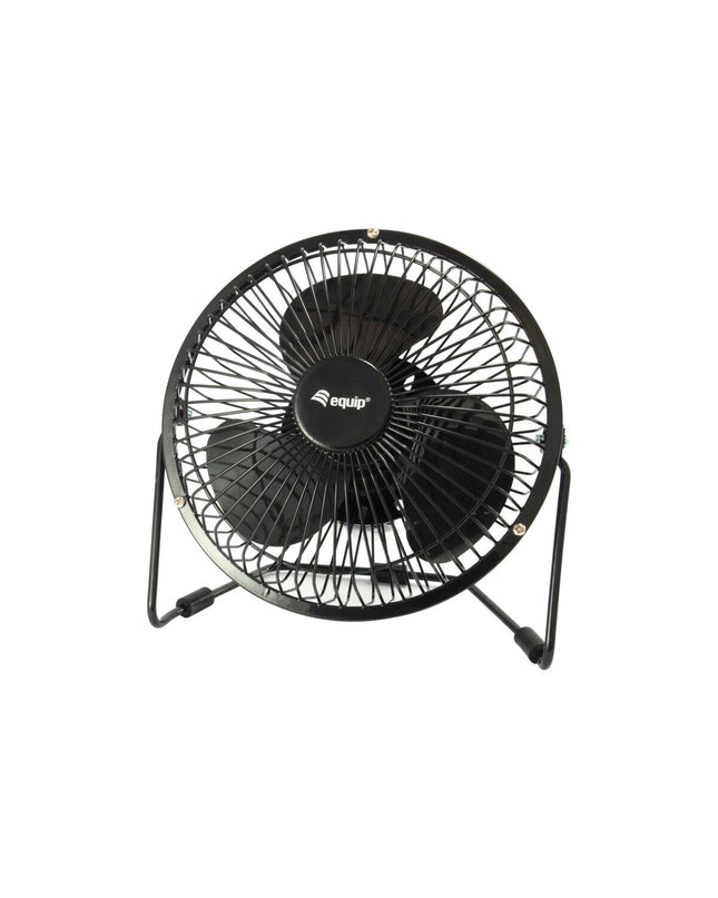 Black Equip 6-inch tabletop fan for home and kitchen use, portable air conditioning and cooling appliance.