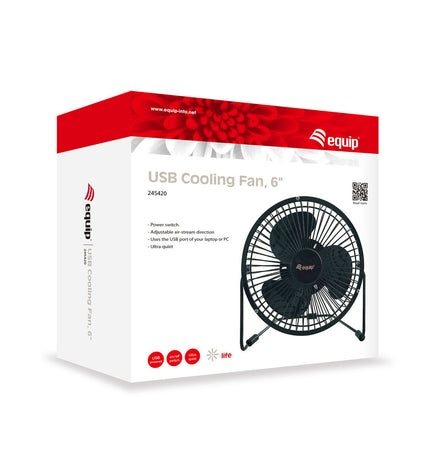 Equip zwarte tafelventilator, 6-inch draagbare airconditioning unit for huis en koken, compact en geschikt voor verschillende ruimtes.