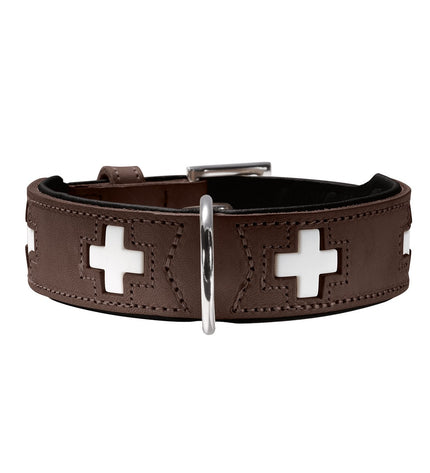 Hunter Swiss brown and black dog collar with metal buckle, adjustable for medium-sized dogs, 55 cm length.