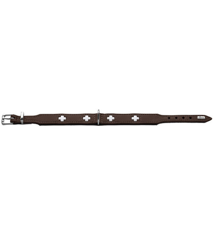 Hunter Swiss dog collar in black leather with metal buckle, adjustable for neck sizes 47-54 cm, designed for canine comfort.