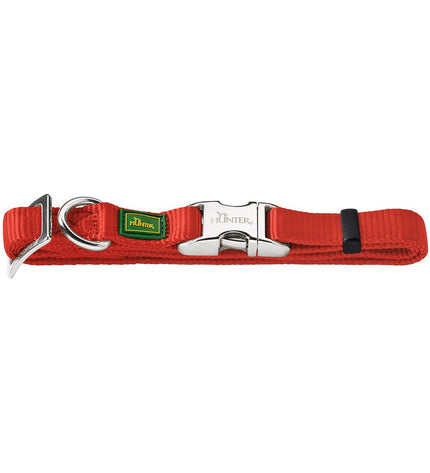 Hunter Alu-Strong dog collar in size M with red color, adjustable for 40-55 cm neck, durable aluminum material, suitable for dogs.