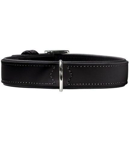 Hunter Softie black dog collar with adjustable size, soft material, and quick-release buckle on a black background.