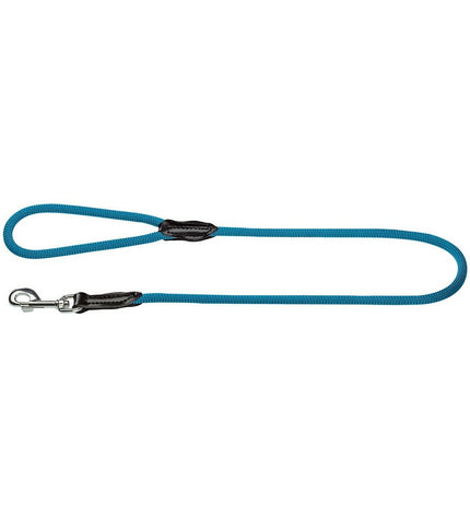 Hunter FREESTYLE turquoise dog leash, 110 cm, durable nylon material, shown in a close-up image of the leash with metal clip.