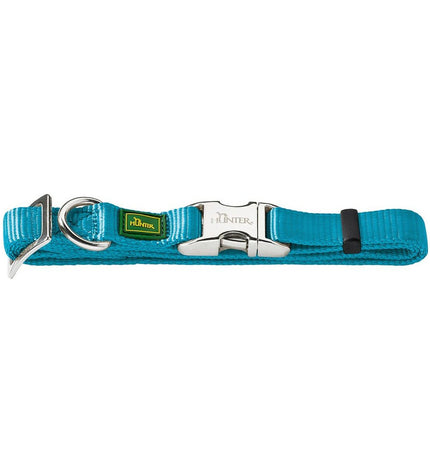 Hunter Alu-Strong Turquoise dog collar for medium dogs, 20 (30-45 cm), with adjustable turquoise nylon strap and reflective details