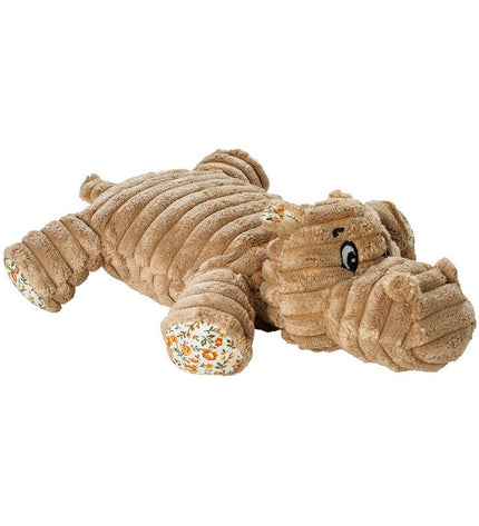 Hunter Huggly Amazonas dog plush toy in brown cotton, shaped like a Nijlpaard, soft and cuddly for dogs.