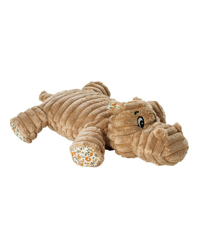 Hunter Huggly Amazonas dog plush toy in brown cotton, shaped like a Nijlpaard, soft and cuddly for dogs.