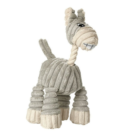 Hunter Huggly Zoo grijze honden knuffel met ezel design, gemaakt van katoen, geschikt als dierproduct voor honden.