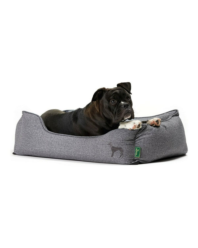 Hunter Boston dog bed in gray, 60x50 cm, soft fabric with raised edges for comfort and support.