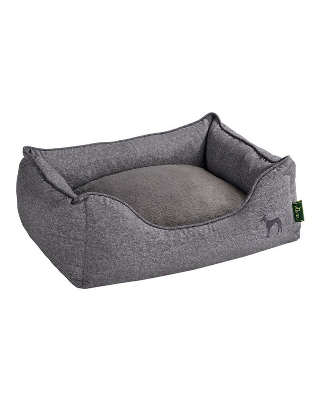Hunter Boston dog bed in gray, rectangular shape with 80x60 cm size, soft fabric for comfortable pet rest.