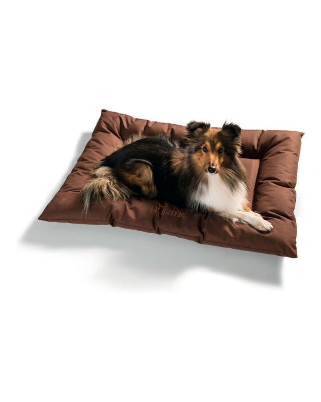 Hunter GENT brown dog bed in 80x60 cm, plush and comfortable for pets, with a sturdy frame and soft fabric interior.