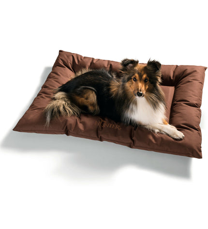 Hunter Gent brown antibacterial dog bed, 100x70 cm, with soft fabric and raised edges for comfort and support.