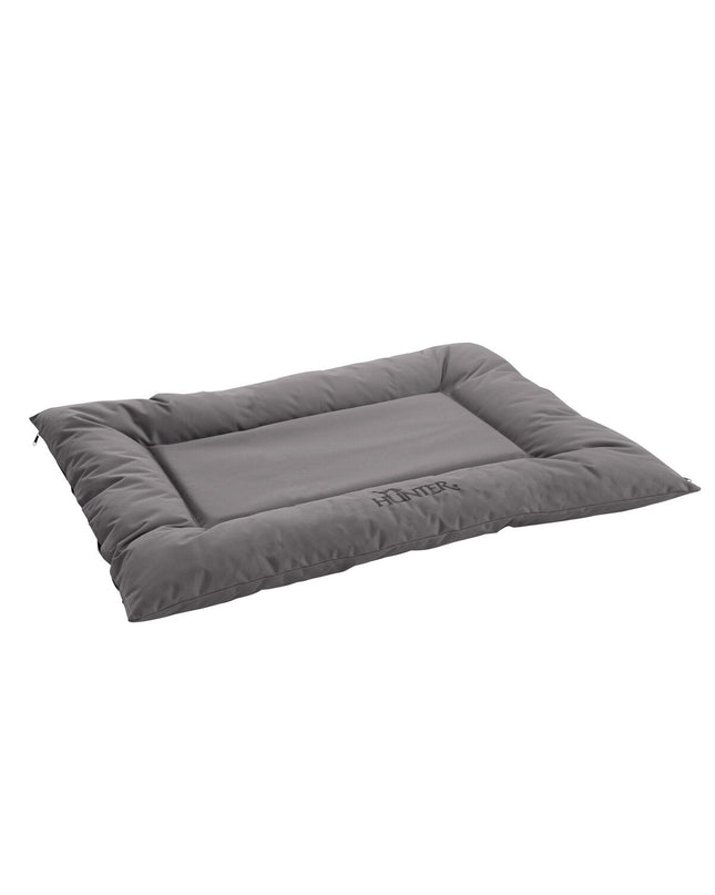 Hunter dog bed in grey, 100x70 cm, showing soft fabric and cushioned interior for comfortable pet rest.