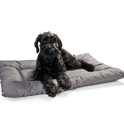 Gray Hunter dog bed in 100x70 cm with soft fabric and padded sides, designed for comfort and support for dogs.
