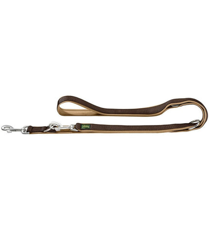 Hunter neoprene dog leash in brown, 200 cm length, with padded handle and durable hardware for secure walking.