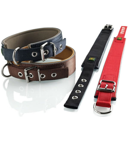 Hunter Neoprene Reflect dog collar in brown with reflective strip, adjustable for 49-56 cm neck size, designed for outdoor safety.