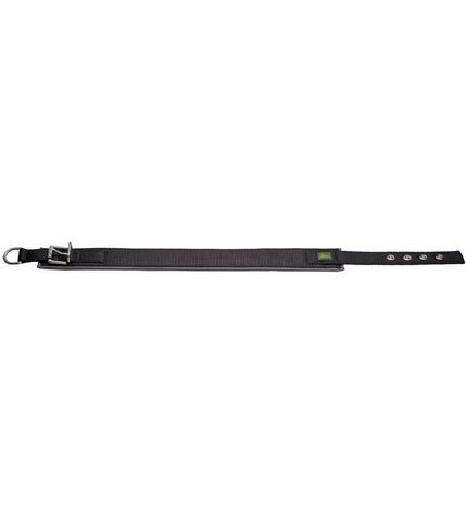Hunter Neoprene Reflect dog collar in black with reflective strip, adjustable for dogs 39-46 cm neck size, showing close-up of collar.