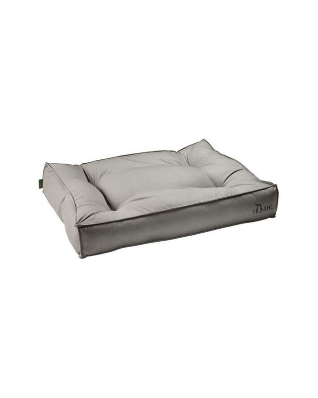 Gray Hunter Lancaster dog bed in 80x60 cm with plush fabric and raised edges, ideal for small to medium-sized dogs.